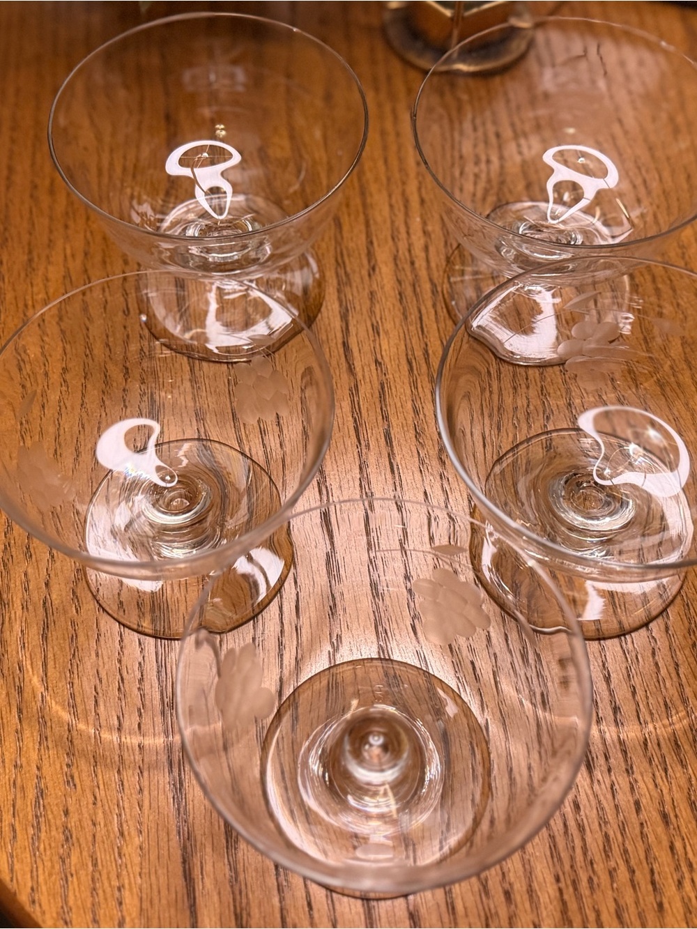 Vintage Depression Glass Grapevine Etched Manganese Cocktail Cups - Set of 5